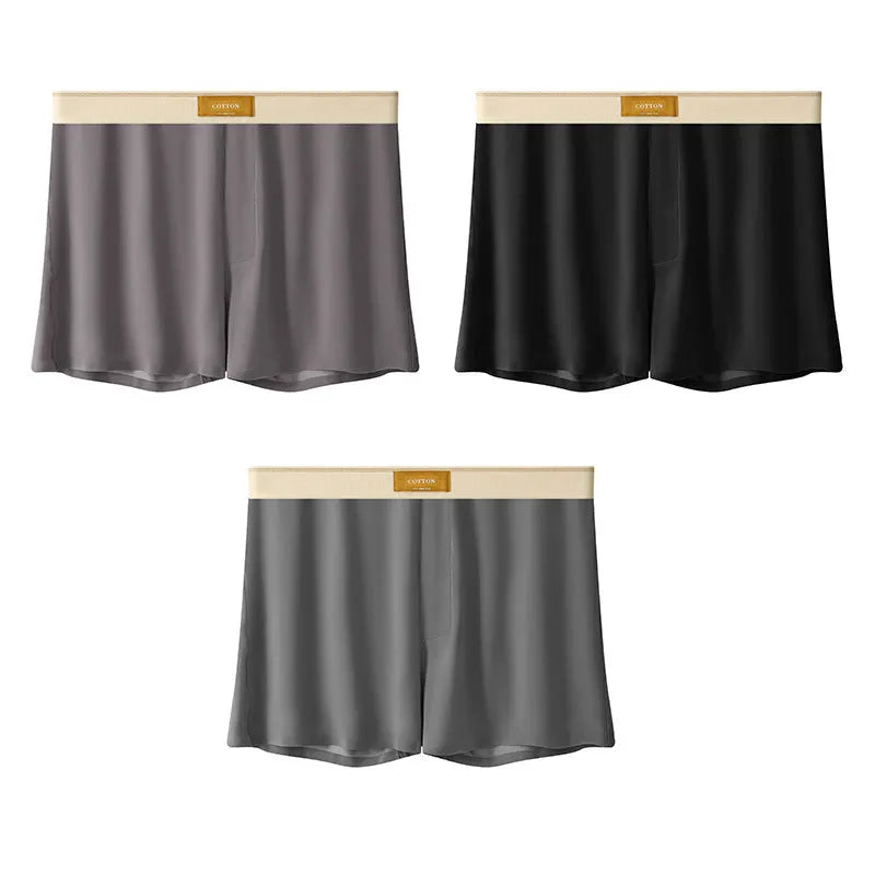 Men's loose fit ice silk underwear in solid colours showing mid-waist design and knitted fabric texture