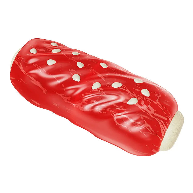 Primary coloured plastic molar rod dog chew toy with ridges and a treat cavity