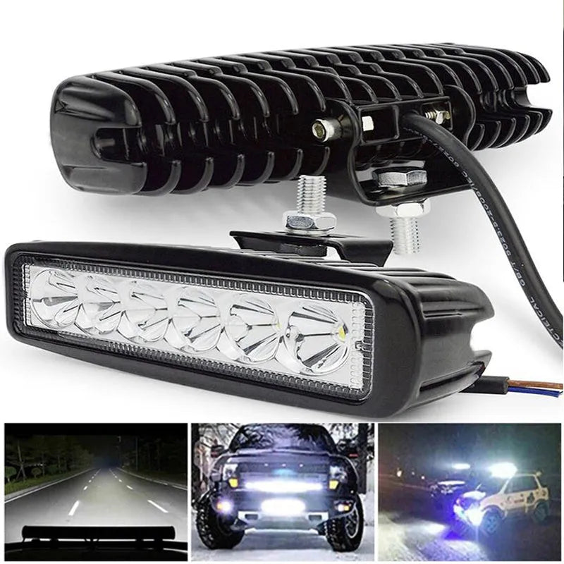 Black die-cast aluminium 18W auxiliary spotlight for car or truck mounting.