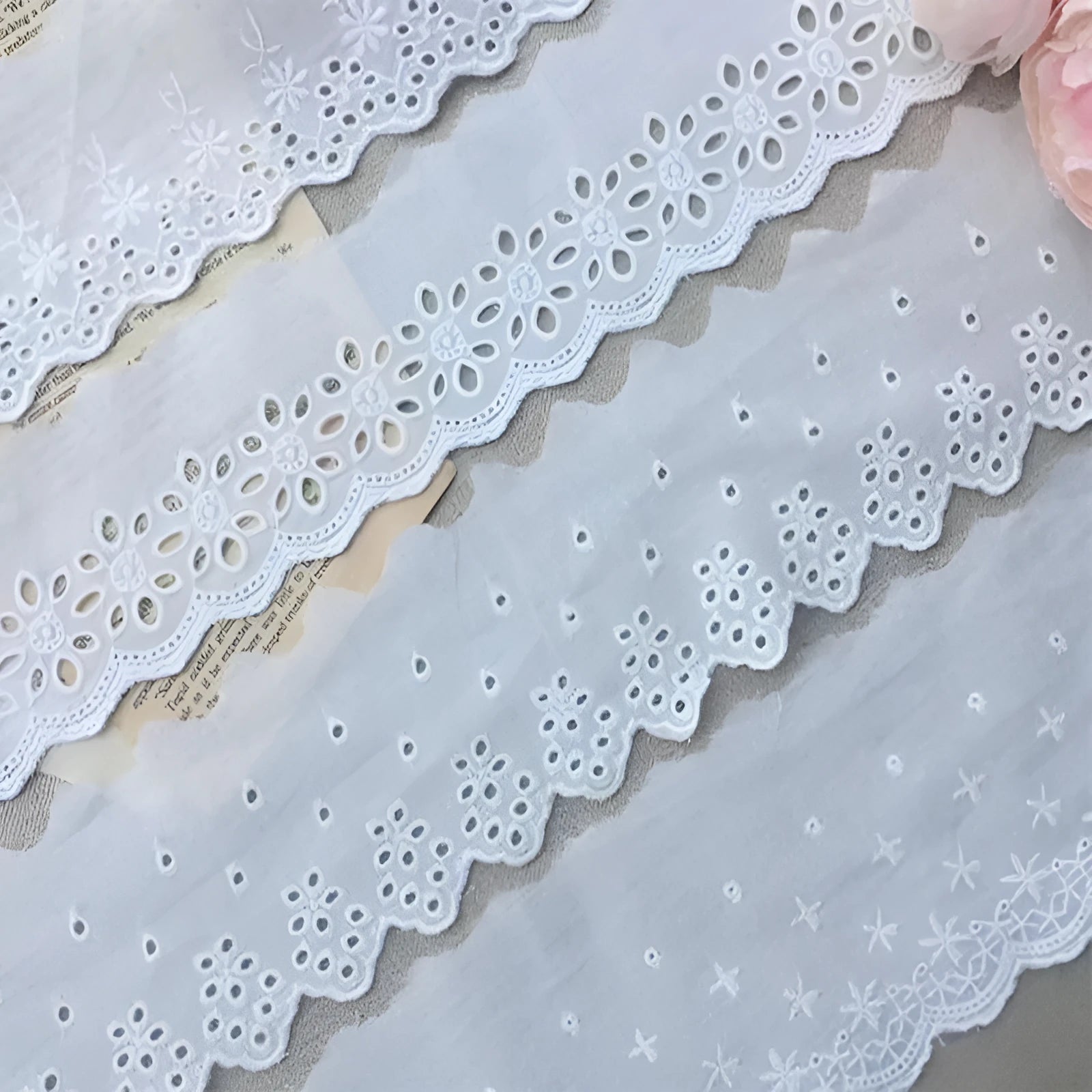 Cotton embroidered lace trim in four width styles for DIY clothing accessories