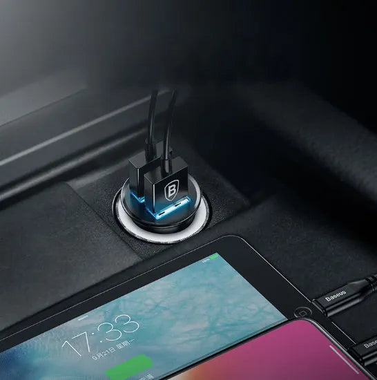 Aluminium alloy USB car charger with dual ports and 4.8A fast charging output