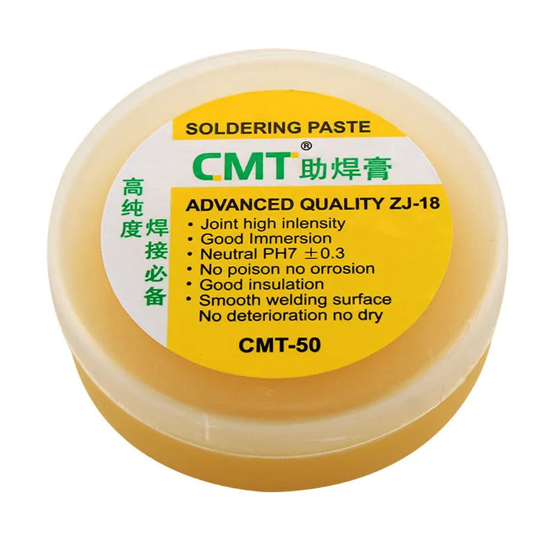 Rosin soldering flux paste in container for electric soldering iron applications