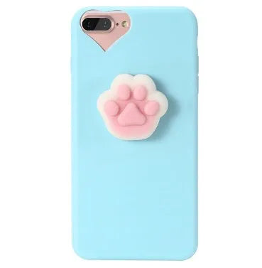 Soft silicone TPU iPhone case with a 3D cartoon cat design, shown in pink.
