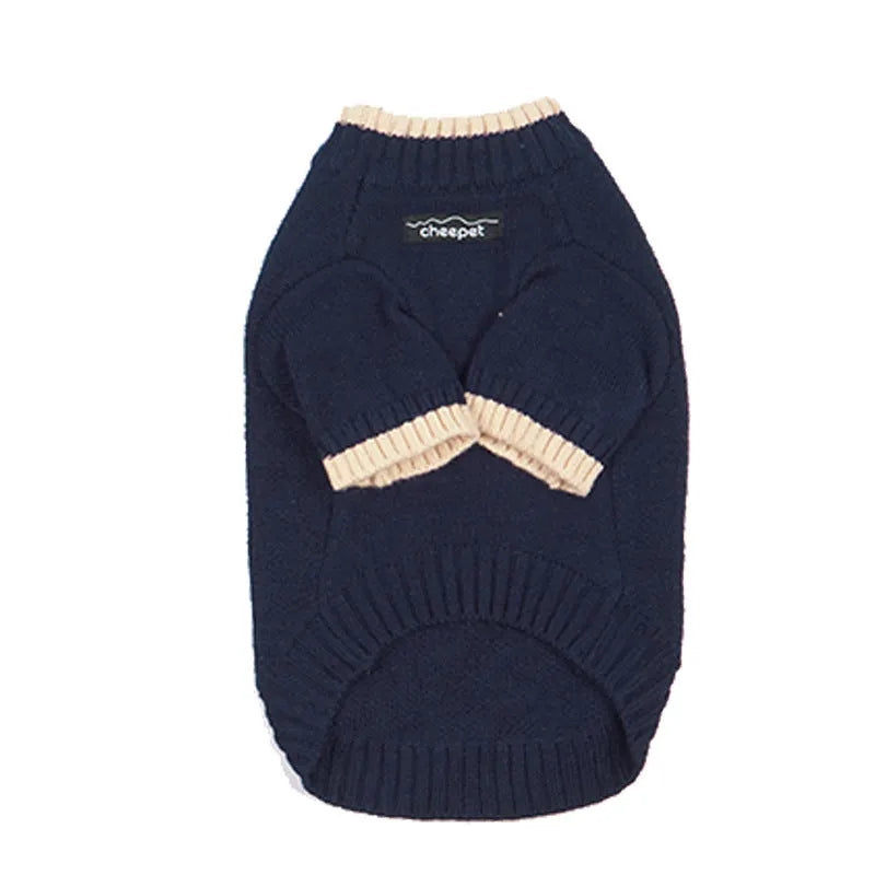 British style pet sweater with contrast colour two-leg design in wool blend material