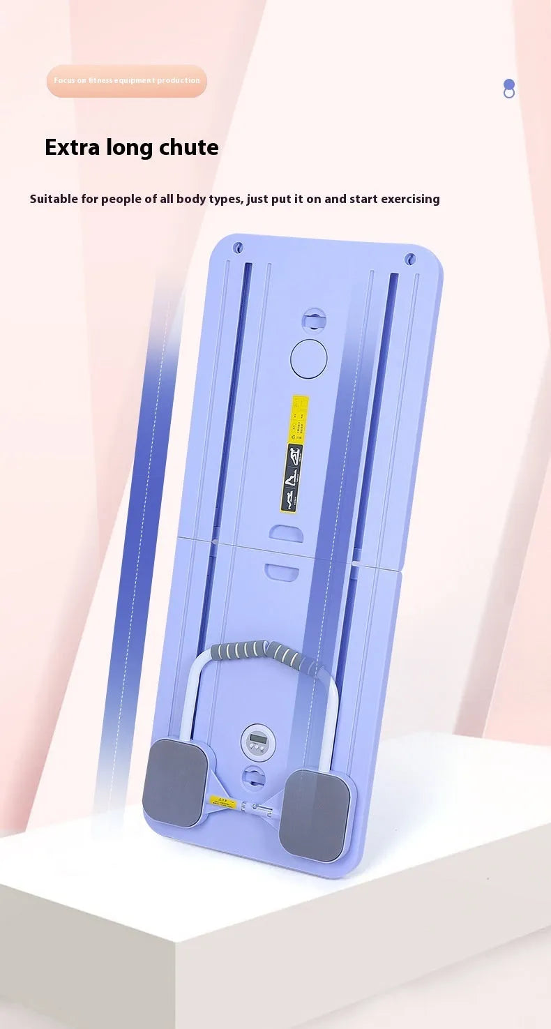 Multi-functional supine board in gray on floor for home abdominal exercise
