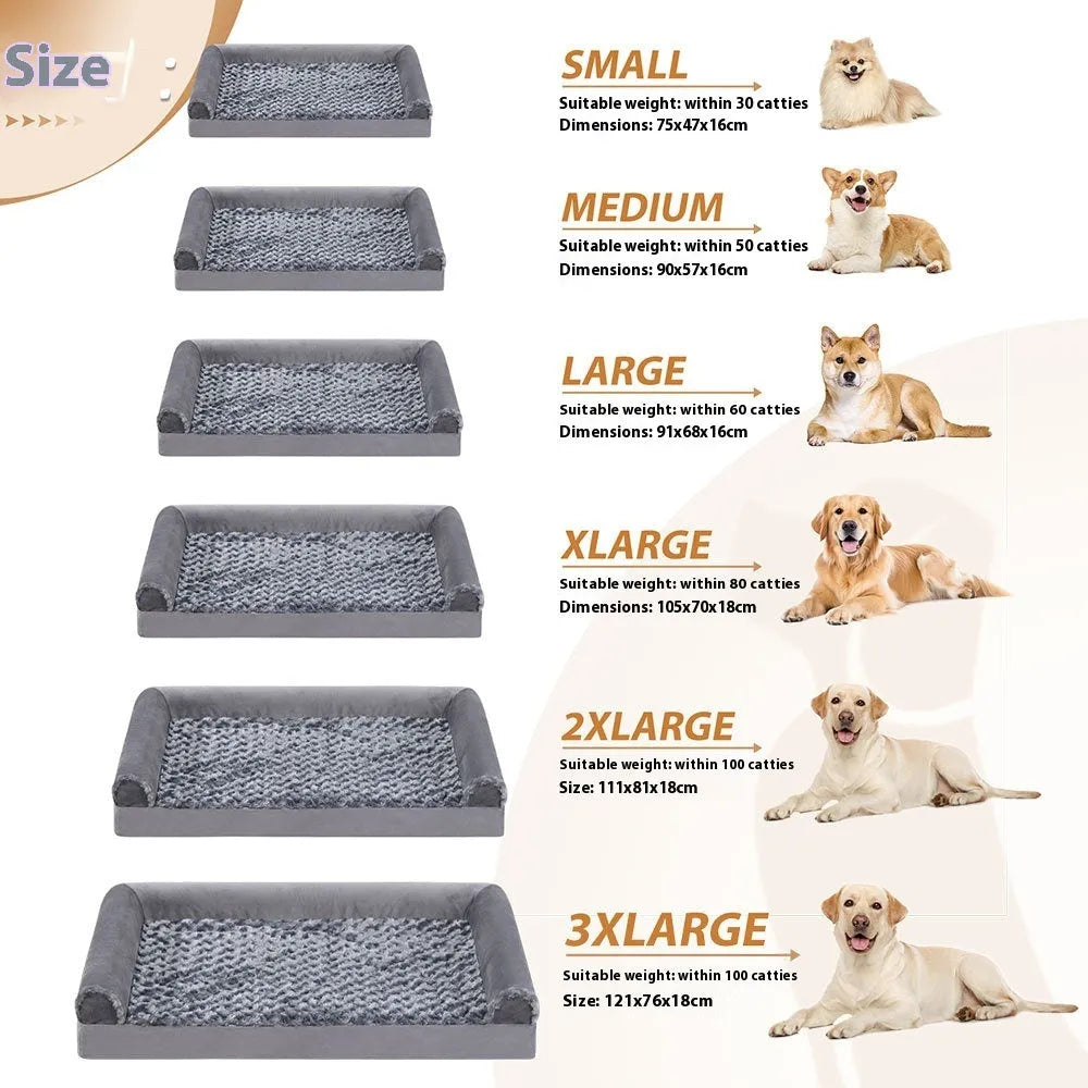 Grey U-shaped dog sofa bed with embossed velvet removable cover and sponge cushion