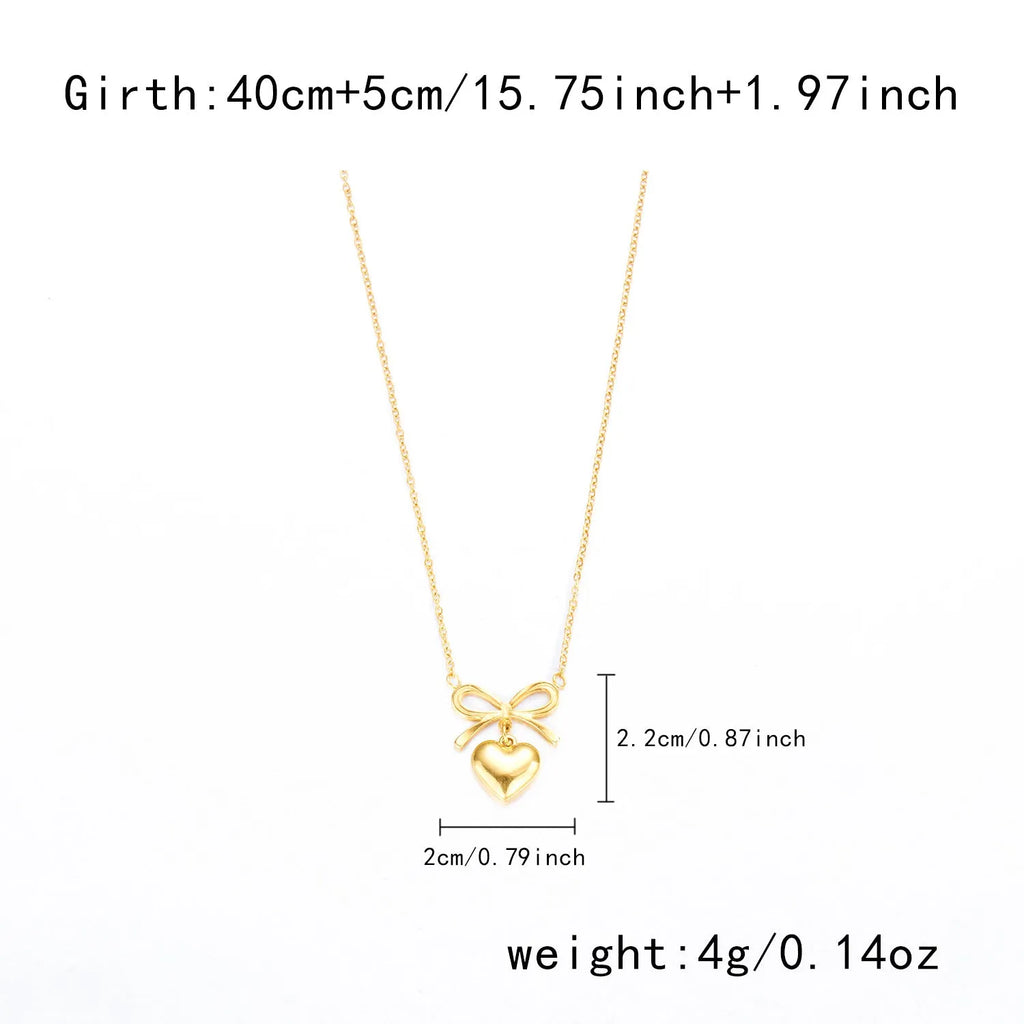 Stainless steel love heart bowknot choker necklace for women, adjustable 41-50cm, waterproof fine jewellery