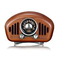 FMAM portable Bluetooth speaker in walnut finish with USB interface and control buttons