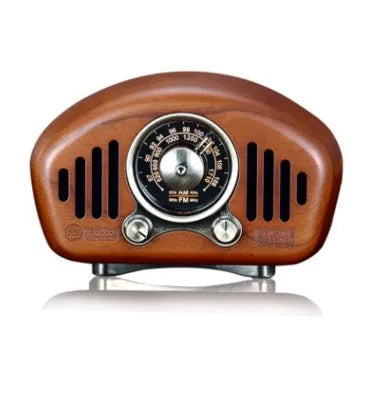 FMAM portable Bluetooth speaker in walnut finish with USB interface and control buttons