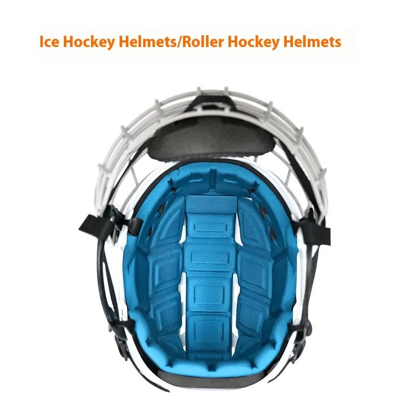 Ice hockey and ball hockey helmet with a carbon steel face mask in black.