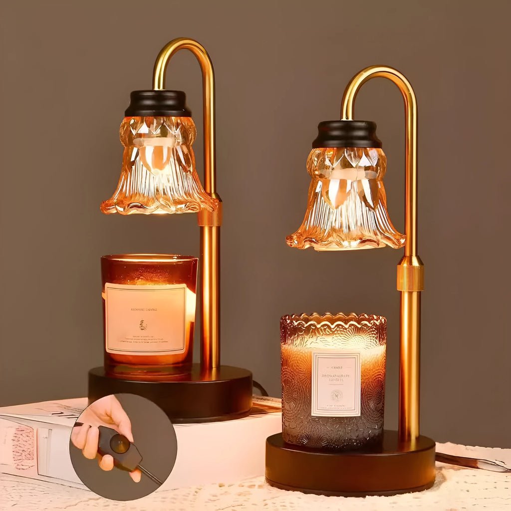 Bamboo aromatherapy wax melting lamp with adjustable lifting mechanism