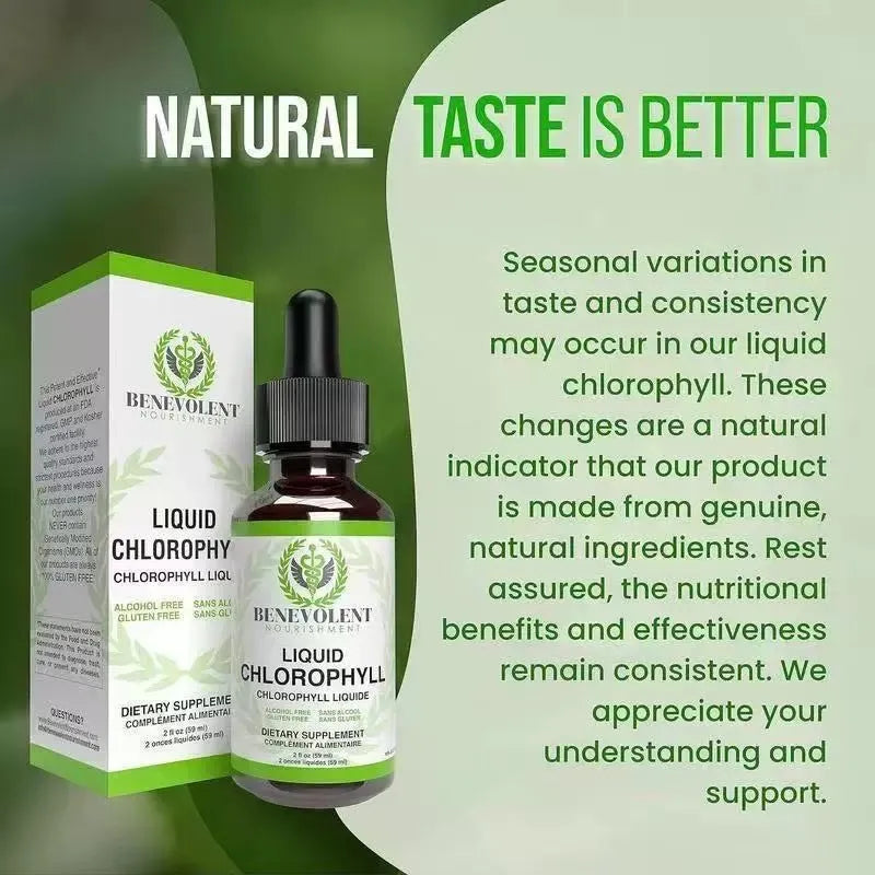60ml bottle of natural liquid chlorophyll drops with dropper for body odor and intestinal care