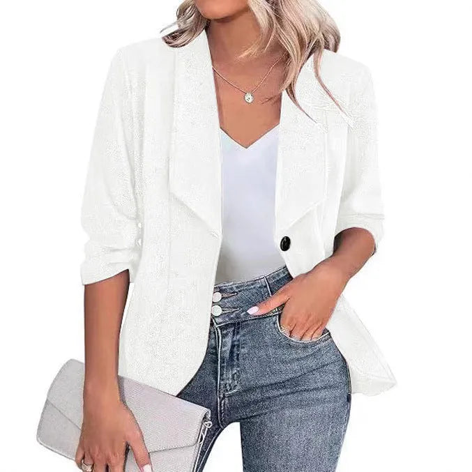 Slim-fit polyester cardigan suit jacket in black, white and wine red colours with regular long sleeves