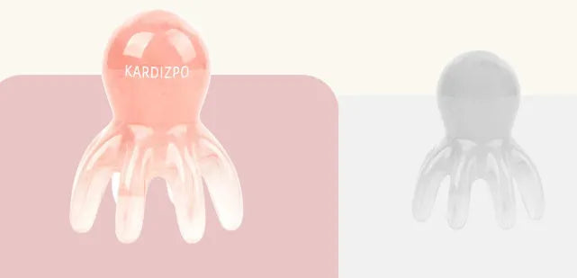 Pink octopus-shaped facial massage comb for periocular meridian stimulation with storage bag
