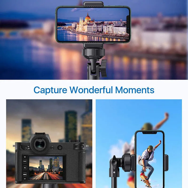 Black selfie stick tripod compatible with iPhone, aluminium alloy, five sections, 45cm shrink height