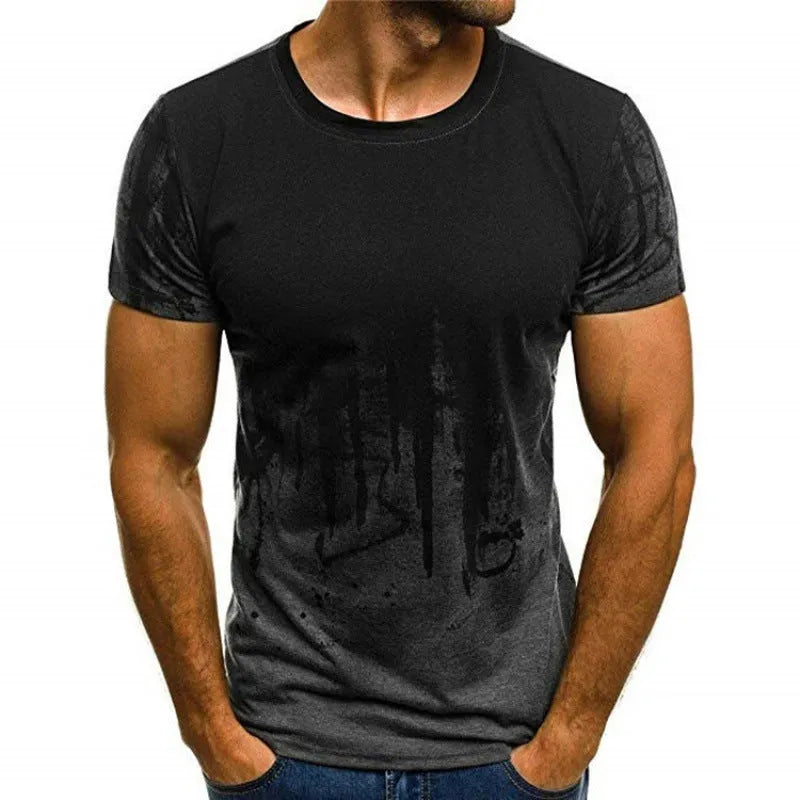 Printed t-shirt in green colour showing front view with short sleeves on model