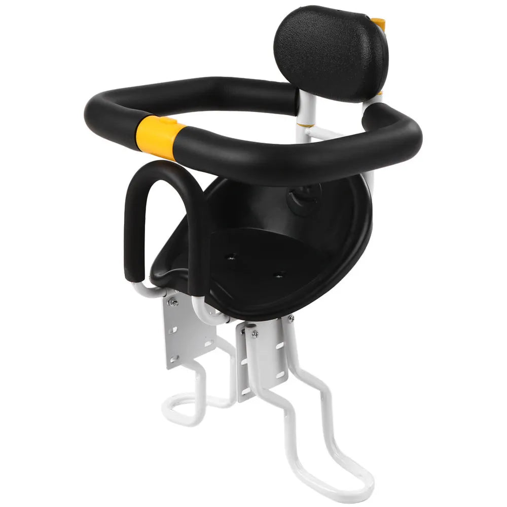 Front mounted steel bicycle child seat for mountain sports bikes in black and white colour options