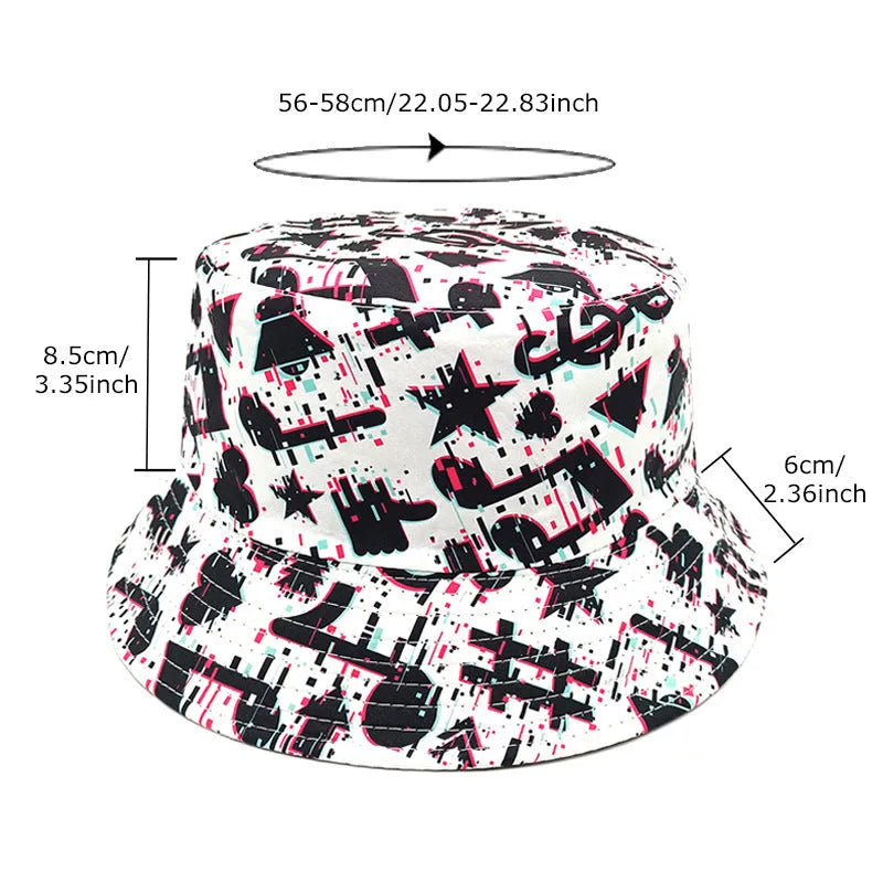 Musical note pattern bucket hat in Note colour, polyester, dome crown, size M 56-58cm