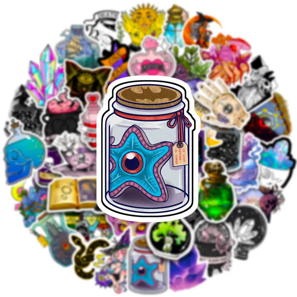 50-piece pack of waterproof PVC graffiti stickers for luggage and smooth surface application