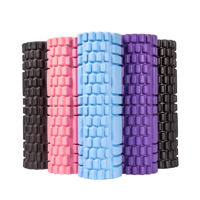 A cylindrical EVA foam roller for fitness and muscle recovery, shown in a selection of available colours.
