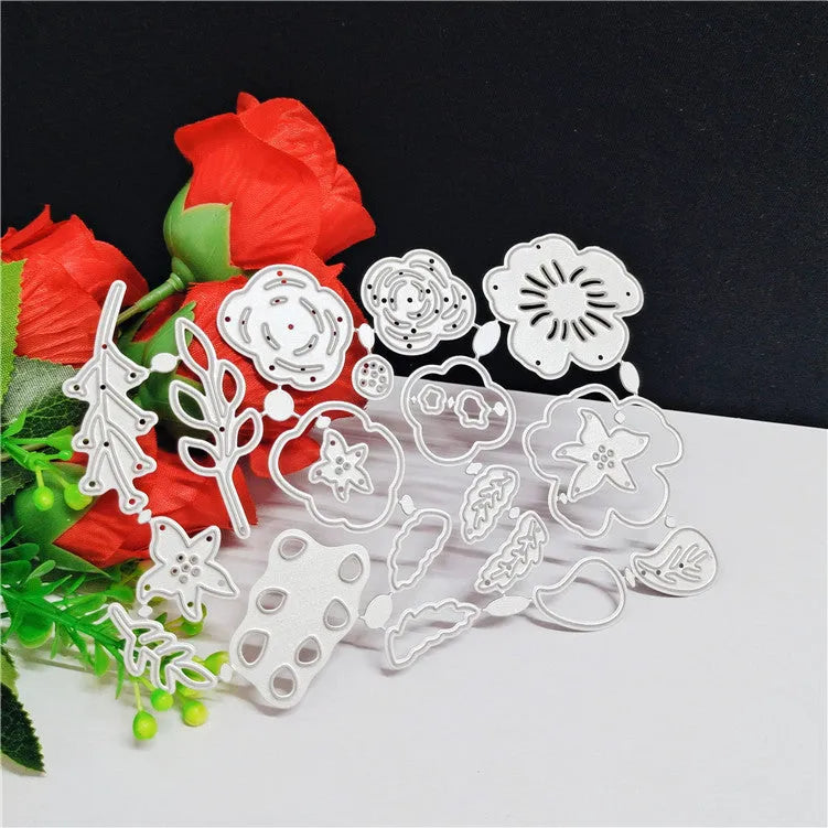 Silver carbon steel flower cutting die for paper crafts measuring 14.3x9.9cm