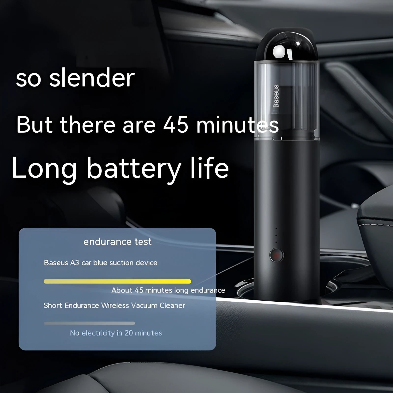BASEUS A3 black wireless car vacuum cleaner with USB Type-C charging port