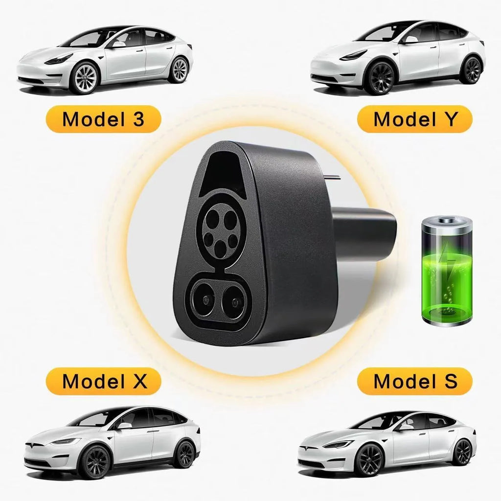 American Standard Tesla charging plug conversion in black with dustproof cover and silver-plated pins, 195x96x67mm