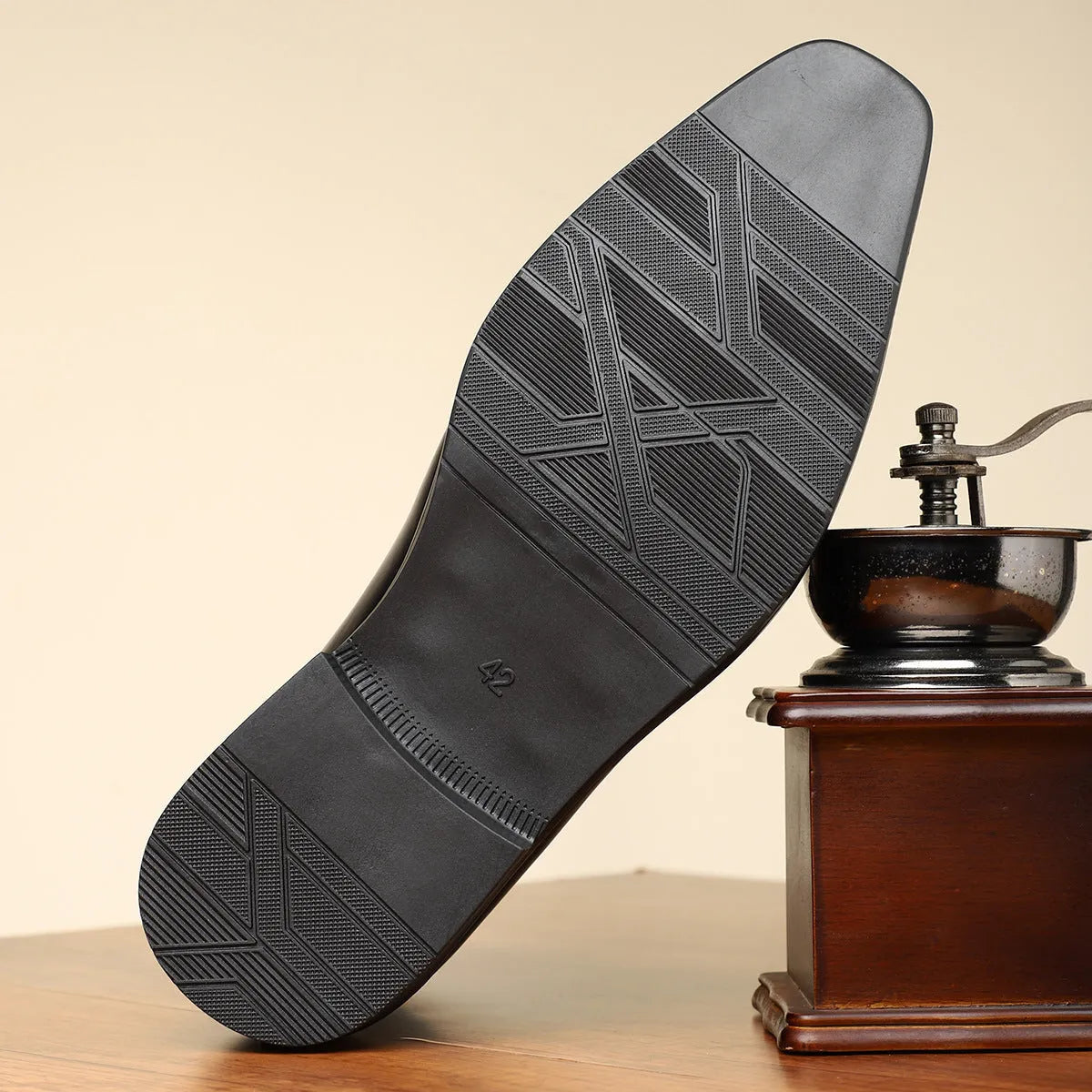 Men's brown retro formal shoe with side zipper, square toe, and low square heel on a white background.