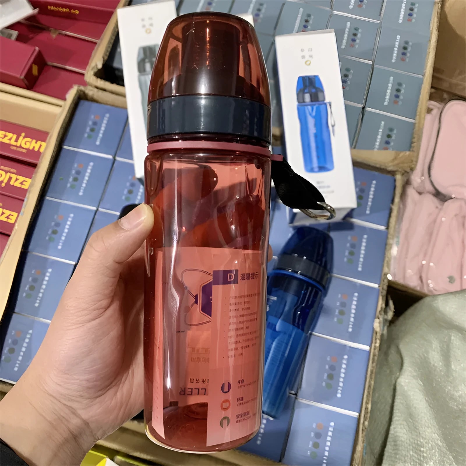Chinese style portable sports water cup with integrated tea compartment in multiple colours