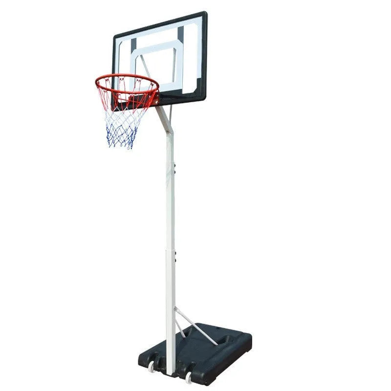 Adjustable teenagers basketball stand in white with whiteboard red line and movable base
