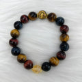 Natural colour tiger eye stone bead bracelet with maillard chain showing 18cm adjustable length