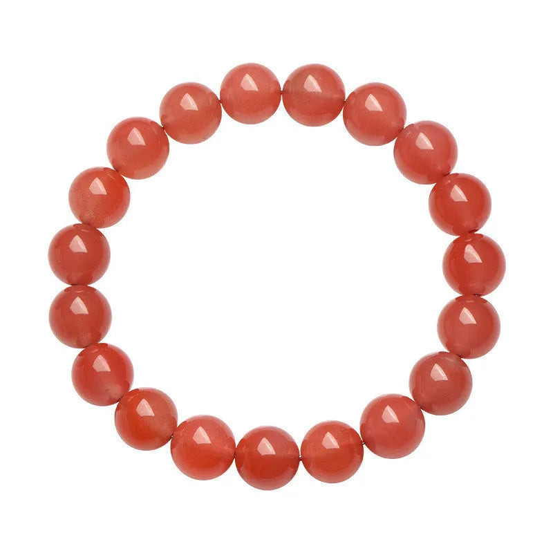 Natural South Red Cherry Agate scattered bead bracelet showing polished gemstone beads on a wrist.