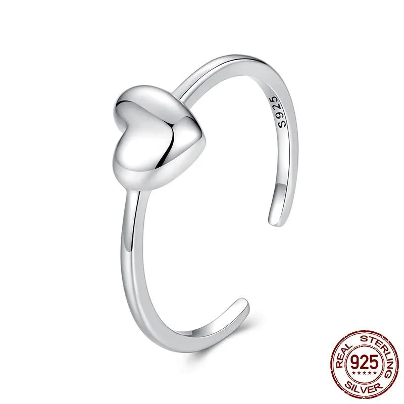 Silver love heart-shaped open ring for women, average size, BSR653 E colour, old finish