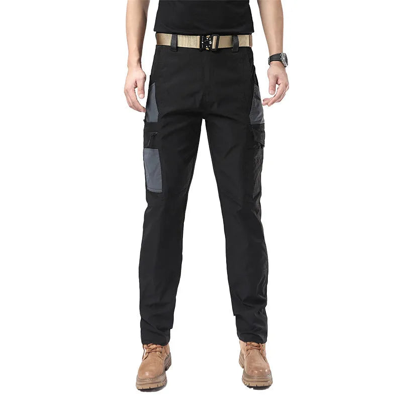 Men's outdoor cotton overalls in khaki with drawstring waist and loose fit, windproof and waterproof