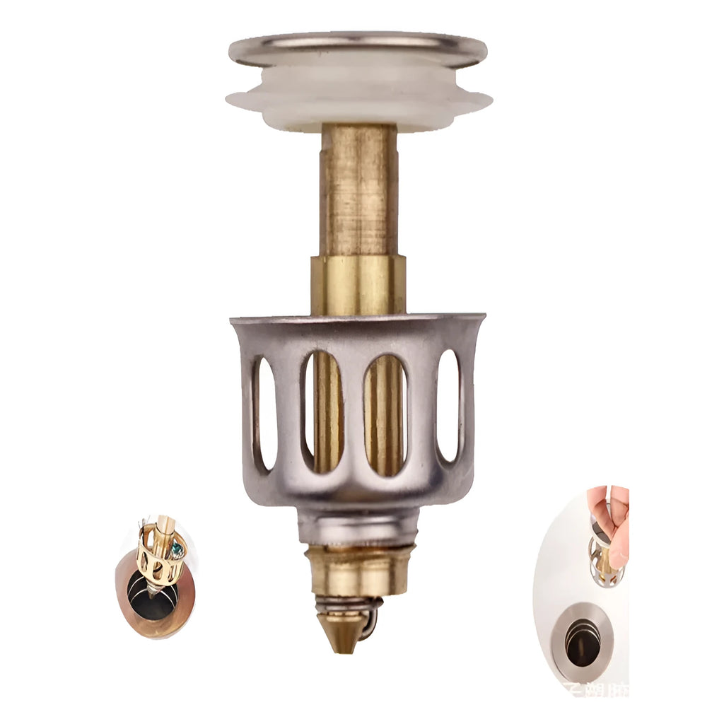 Copper manual press bounce anti-blocking anti-leakage filter element for single basin white countertop