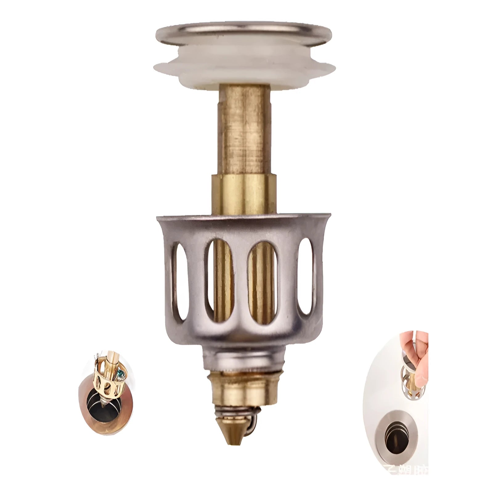Copper manual press bounce anti-blocking anti-leakage filter element for single basin white countertop