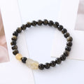 Natural obsidian Pi Xiu bracelet with gold obsidian stone and red flower design