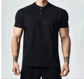 Men's loose fit polyester T-shirt in solid colour with choice of Henry or polo collar