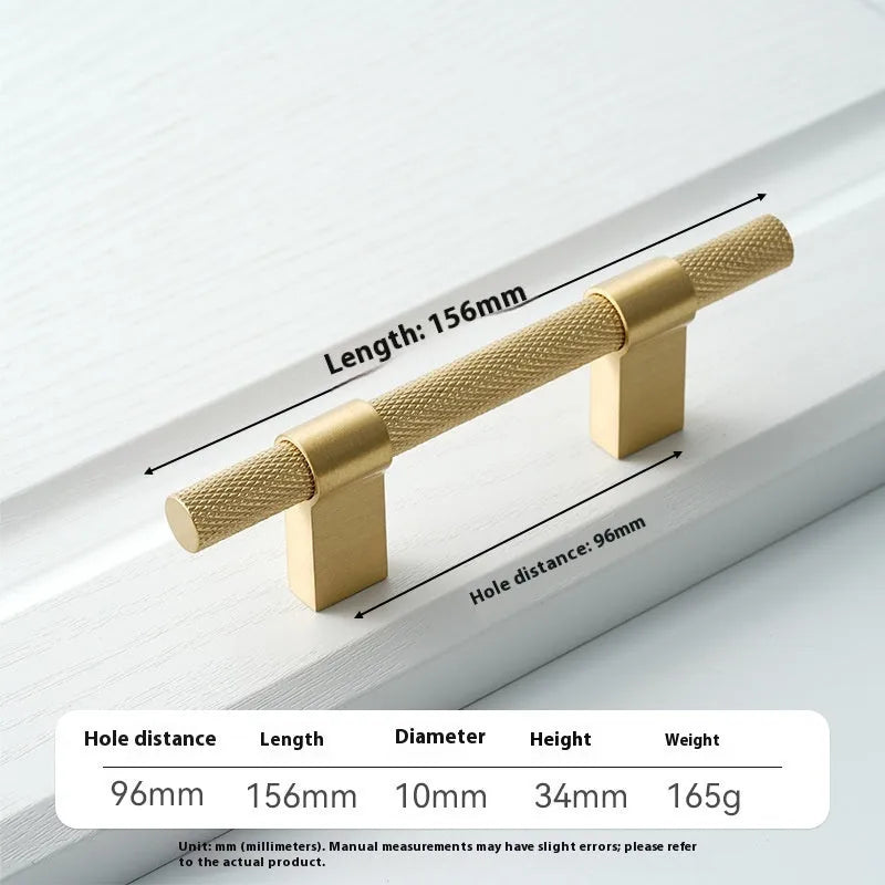 Brass knurled cabinet handle with polished sealed glaze finish in American style