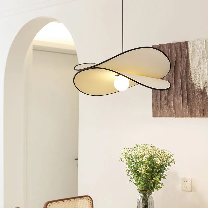 French style fabric potato chip chandelier pendant light in white, shown in a bedroom setting.