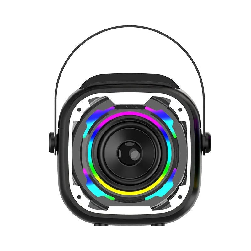 Portable wireless Bluetooth karaoke speaker in V11 yellow colour with integrated microphone