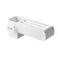 White plastic kitchen knife rack with modern simple design placed on countertop