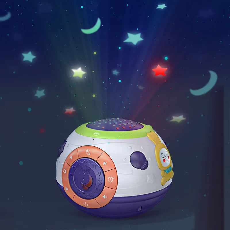 White starry sky night light projector for children with control buttons on top