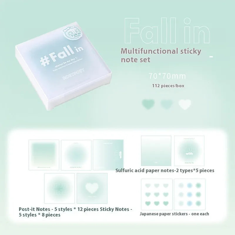 Gradient Parchment Inner Multifunctional Notepad 70x70mm showing mixed sheet types and Blush cover