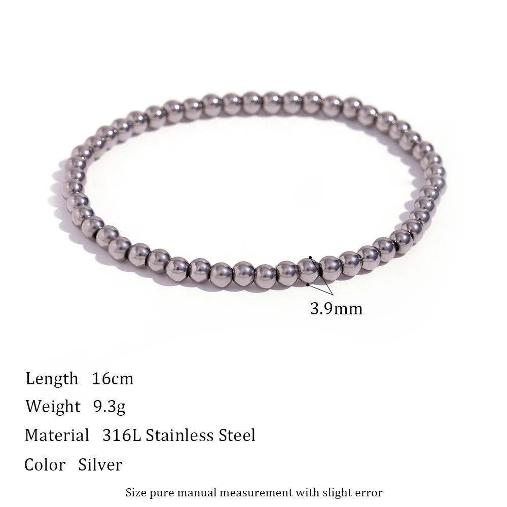 Niche vintage stainless steel plated 18K gold elastic bead bracelet for women round geometric shape gold 4mm