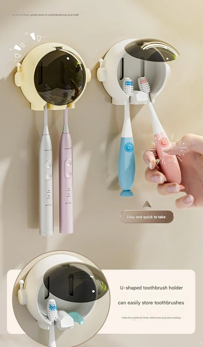 Cartoon wall-mounted no-drilling bathroom storage rack holding electric toothbrushes in pink white yellow