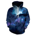 Deep blue galaxy hoodie polyester spandex pullover front view showing size range S to 3XL