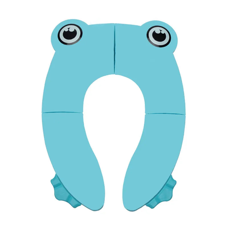 Children's toilet seat pad in PP, shown in blue or green with drawstring bag for toilet training