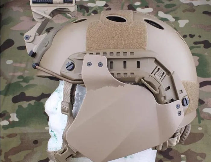 Blind-Spot Armor in Black, soft rubber tactical head protection with slanted deflection design for Emerson fast rail systems