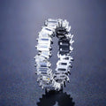 Women's geometric copper ring with micro inlaid AAA zircon in white gold plating, side view